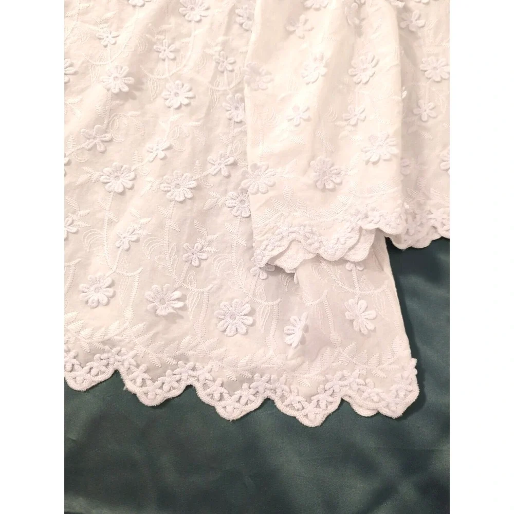 Soft Surroundings Blouse Tunic L Embroidered White Bishop Sleeves Boho Chic Glam - Picture 9 of 12
